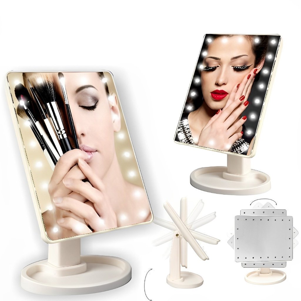Mesa de maquiagem com espelho iluminado por LED, conjunto de