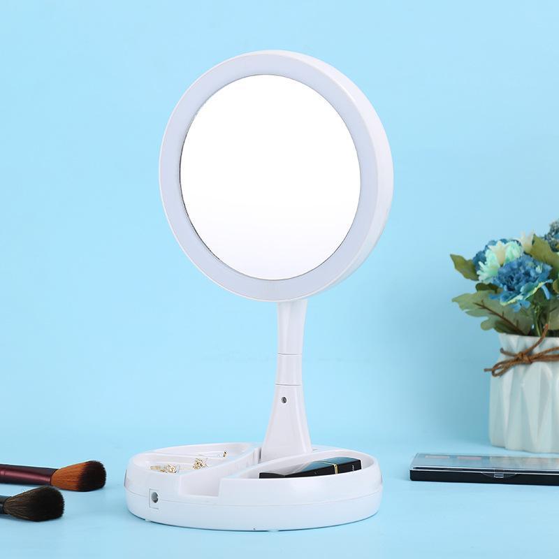 Espelho Luz Led Iluminador Mesa Maquiagem Portátil Pilha USB Aumento a –  Dafu Shop