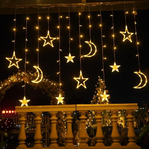 Led Solar Estrela lua luzes Corda Cortina de fadas Cachoeira Luzes para o Casamento Festa Decoração
