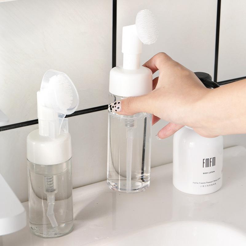 Frasco Pump Espumador Com Escova De Silicone Para Limpeza Facial Skin Care 150ml