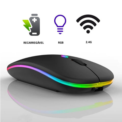 Mouse Bluetooth e Wireless Recarregável Sem Fio Gamer Led Rgb 2.4 ghz Bt 5.0 Compatível com Celular