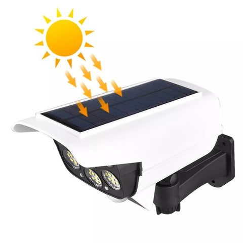 Luminária Refletor Painel Solar 60w Sensor Câmera Falsa Post