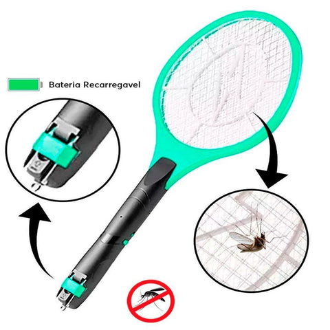 Raquete Elétrica Mata Mosquito Dengue Insetos Recarregável 110/220 Bivolt