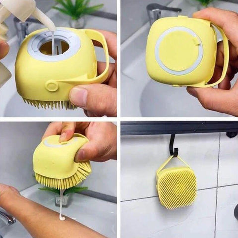 Esponja De Silicone Para Banho Com Dispenser Shampoo / Sabonete Escova Pets