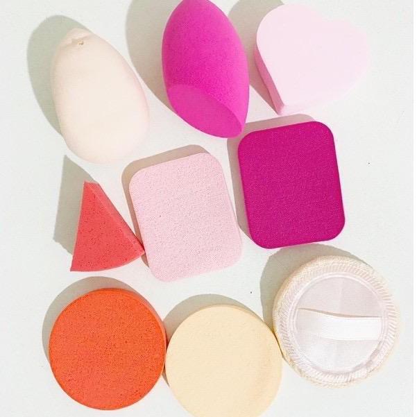 Kit 9 esponjas de maquiagem reutilizavel base pó compacto item de beleza feminino cor aleatória