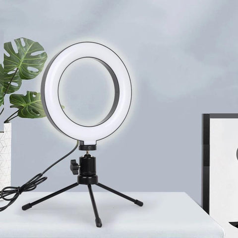 Ring Light Iluminador Selfie Makeup + Tripé De Mesa Luz Led 6 polegadas para Maquiador Youtuber