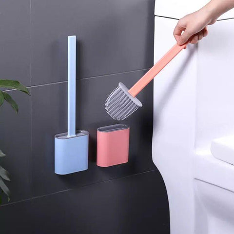 Escova Sanitária Lavatina Quadrada Silicone Limpar Vaso Privada Com Adesivo Para Parede Banheiro