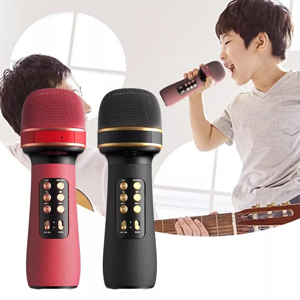 Microfone Karaoke Bluetooth Fm Usb com Caixa de som Rádio Muda a Voz